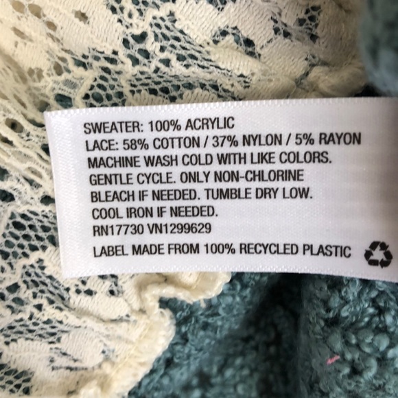 Knox Rose Floral Cream Lace Hem Green Loose Knit Cottagecore Sweater Sz M - Picture 8 of 8